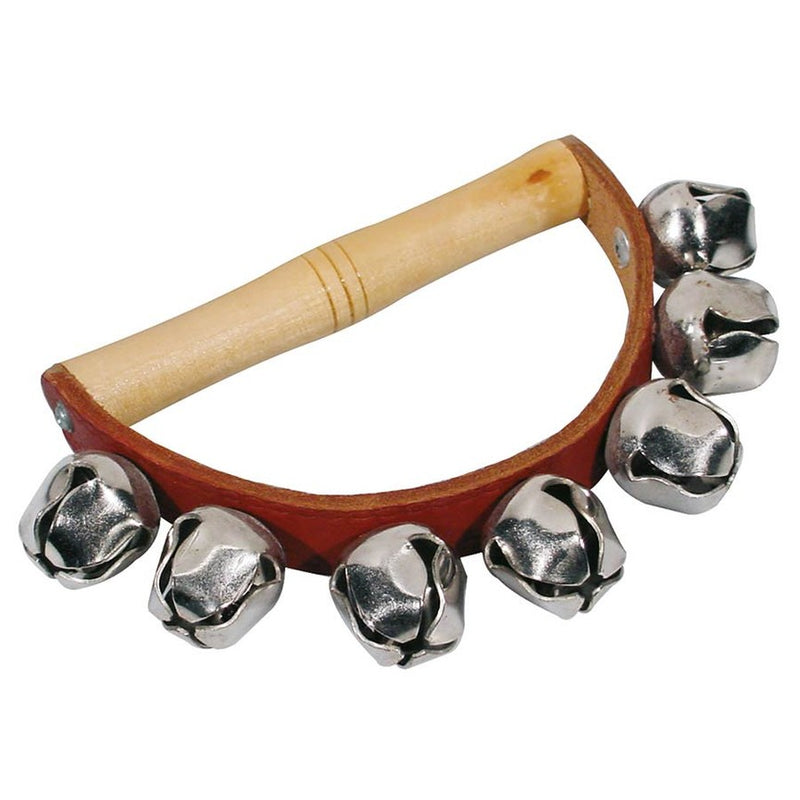 Hayman HB-37 bellenkrans, met handvat, 7 bellen van 25 mm, hout en leder