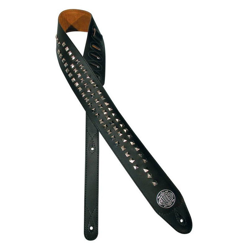 Gaucho GST-282-BK guitar strap, black, with chrome pyramids