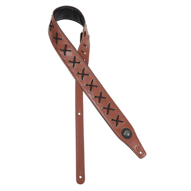 Gaucho GST-648-BR guitar strap, faux leather and lace, brown