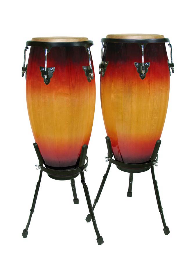Hayman CNG-25-SB conga set, 10"+11", hardhout, sunburst, met korf model standaard