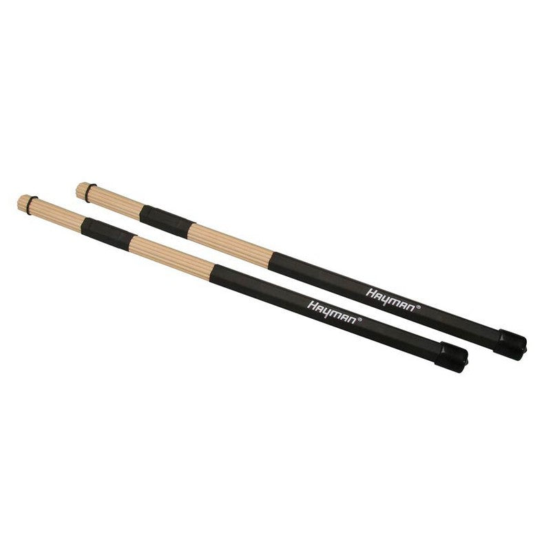 Hayman RS-19-W drumrods, houten, zwart handvat, 19 staven, rubber ring, lengte 400 mm, diameter bol 15 mm.