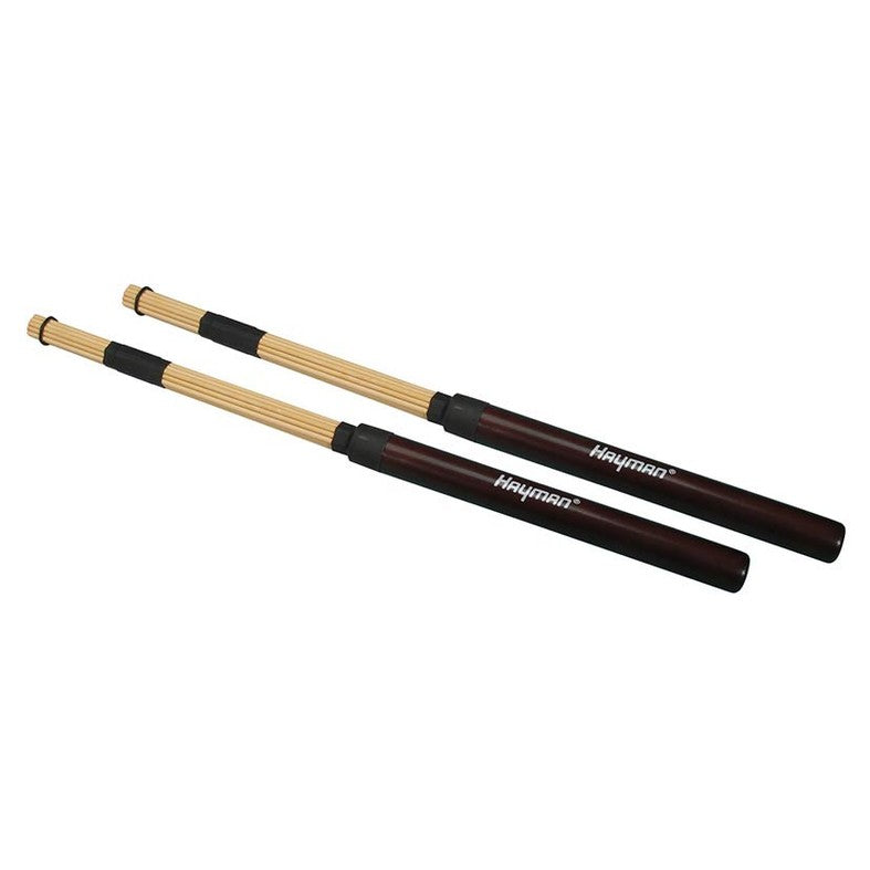 Hayman RS-19-BB drumrods, bamboe, bruin handvat, 19 staven, rubber ring, lengte 410 mm, diameter bol 15 mm.