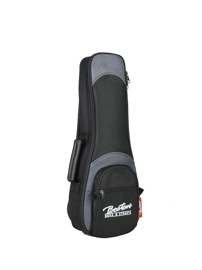 Boston UKS-25-BG gigbag voor sopraanukelele. 25mm. voering. zwart en grijs. diverse accessoiresvakken