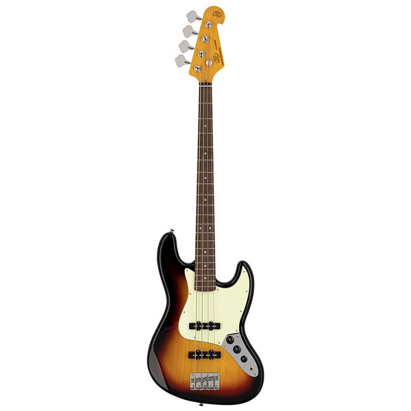 SX SJB62-3TS 62 vintage J-style electric bass guitar, 2x single coil pickup, with bag, sunburst