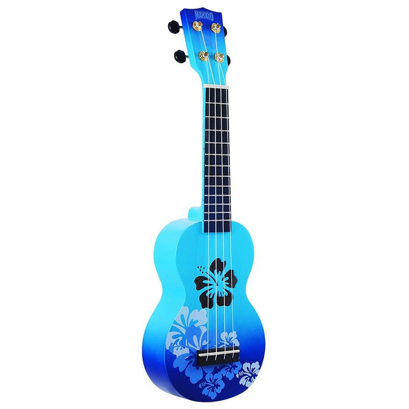 Mahalo MD1HBBUB soprano ukulele hibiscus, blue burst, with bag