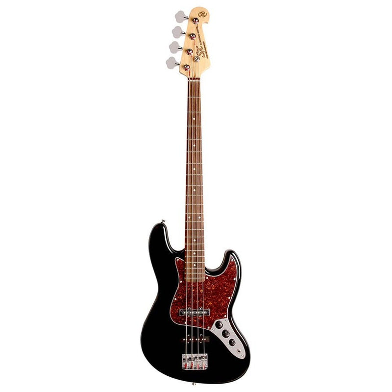 SX BD1/BK J-style electric bass guitar, black, with gig bag