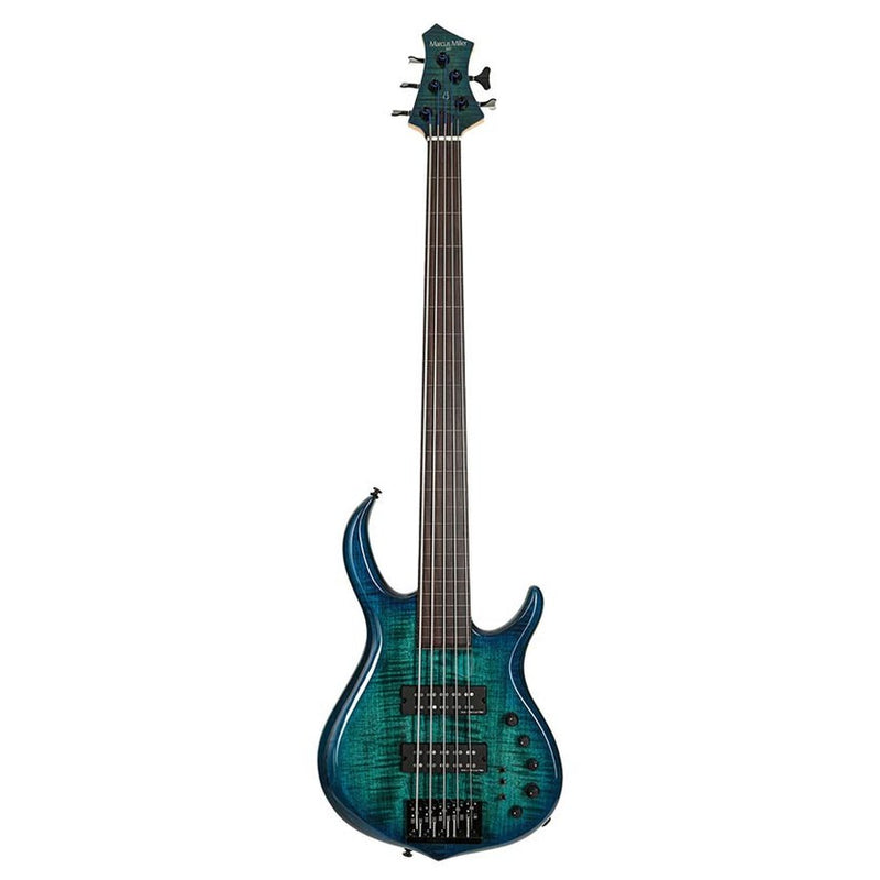 Sire M7+ A5F/TBL fretless alder + solid maple 5-string bass guitar transparent blue