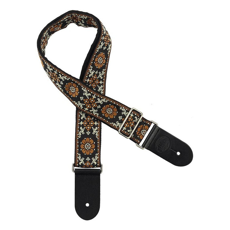 Gaucho GST-195-02 guitar strap, 2” jacquard weave, leather slips, multi colors