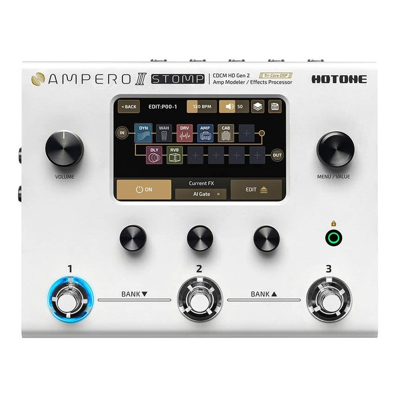 HoTone MP-300 amp modeler and effects processor AMPERO II STOMP, with 9-18V PSU