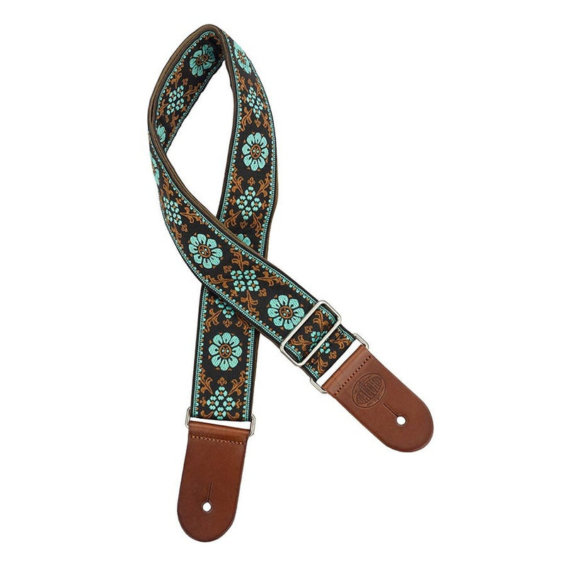 Gaucho GST-1180-3 gitaarriem, 2" jacquard geweven, lederen slips, bruin/blauw