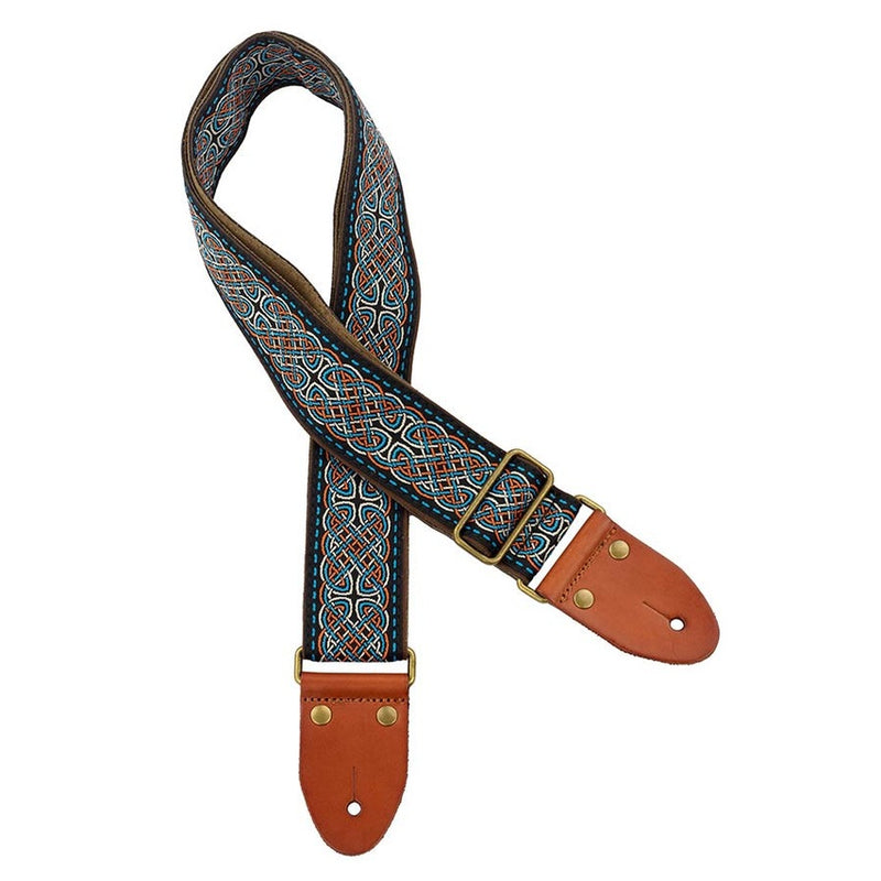 Gaucho GST-1280-2 gitaarriem, 2" jacquard geweven, lederen slips, messing gesp, zwart/blauw