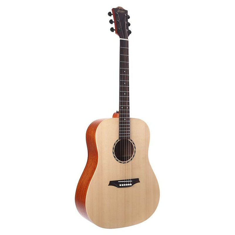 Bromo BAT1NL lefthanded dreadnought guitar, solid spruce top, mahogany body, satin - plastic free