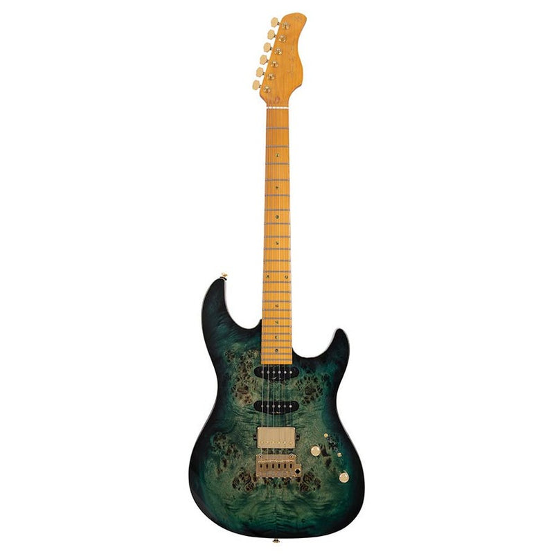 Sire S10 HSS/TGR swamp ash electric guitar S-style, transparent green, hardcase included