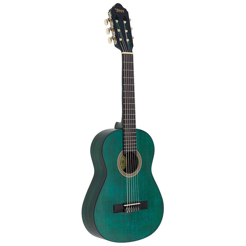 Valencia VC202TBU klassieke gitaar 1/2. sitka sparren top. nato zij- & achterblad. transparant blauwe finish