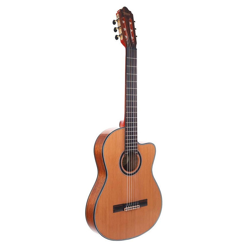 Valencia VC774TCE slim body klassieke gitaar 4/4. solid red cedar top. mahonie zij- en achterblad. Fishman pickup. ta