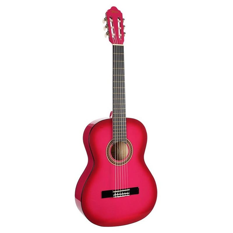 Valencia VC104PKS klassieke gitaar. linden body. esdoorn fb. hoogglans finish. sunburst roze