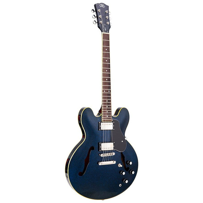 SX SEL6/GBU archtop guitar with maple body and dot inlay, glitter blue