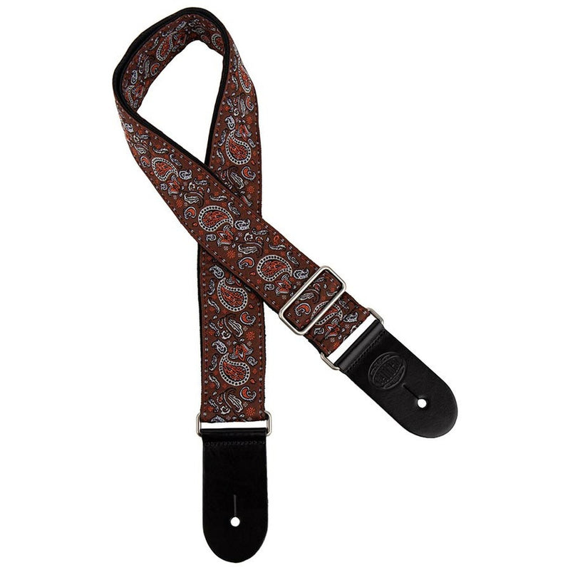 Gaucho GST-196-03 guitar strap, 2” jacquard weave, leather slips, multi colors