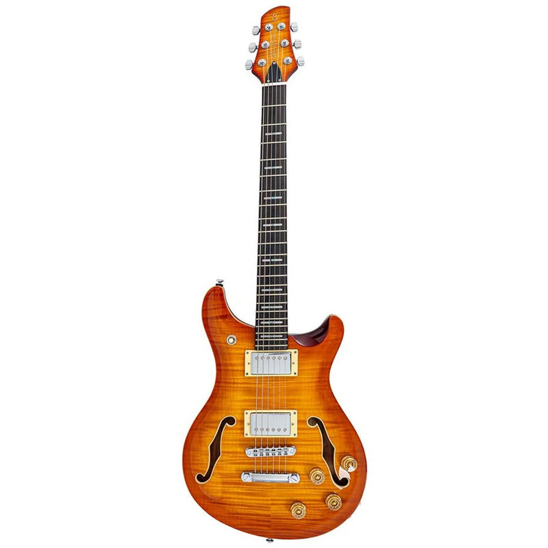 Sire Q7H/AB mahogany chambered + maple top + flame veneer electric guitar, amber burst