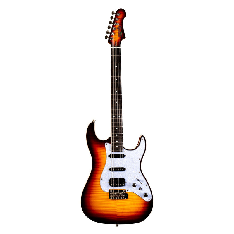 Jet Guitars JS 600 BS S-stijl HSS Mahonie met Vlammapple top, Sunburst
