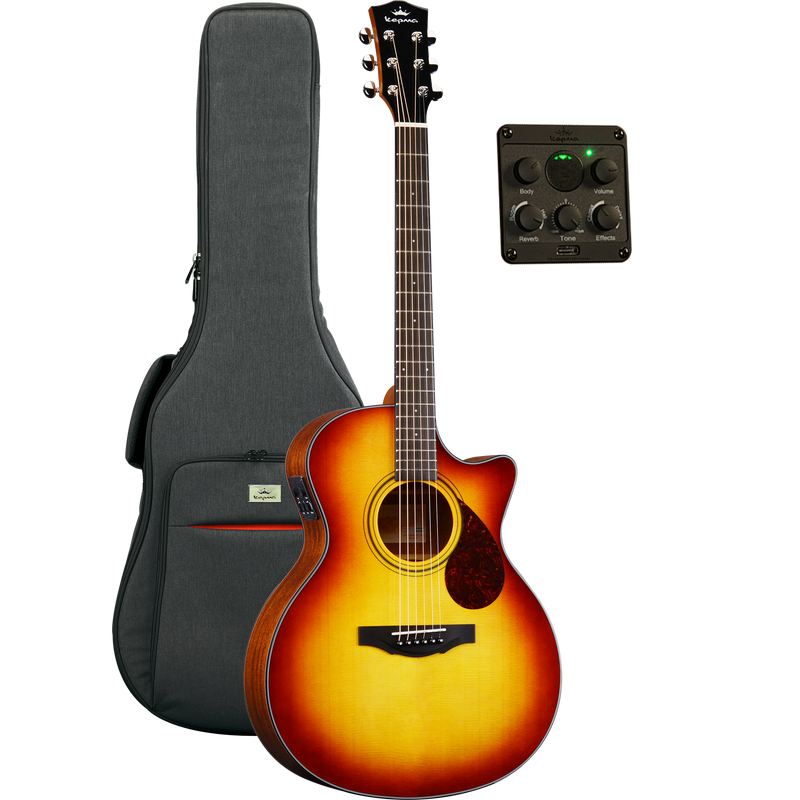 KEPMA GUITARS SOLID TOP SERIES - F0E GRAND AUDITORIUM CHERRY BURST electro-acoustic guitar