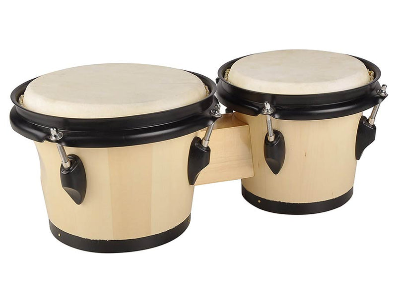 Hayman BG-402-NT bongo, hardhout, 6,5"+7,5", natural licht & donker, natuurvel, chrome hardware