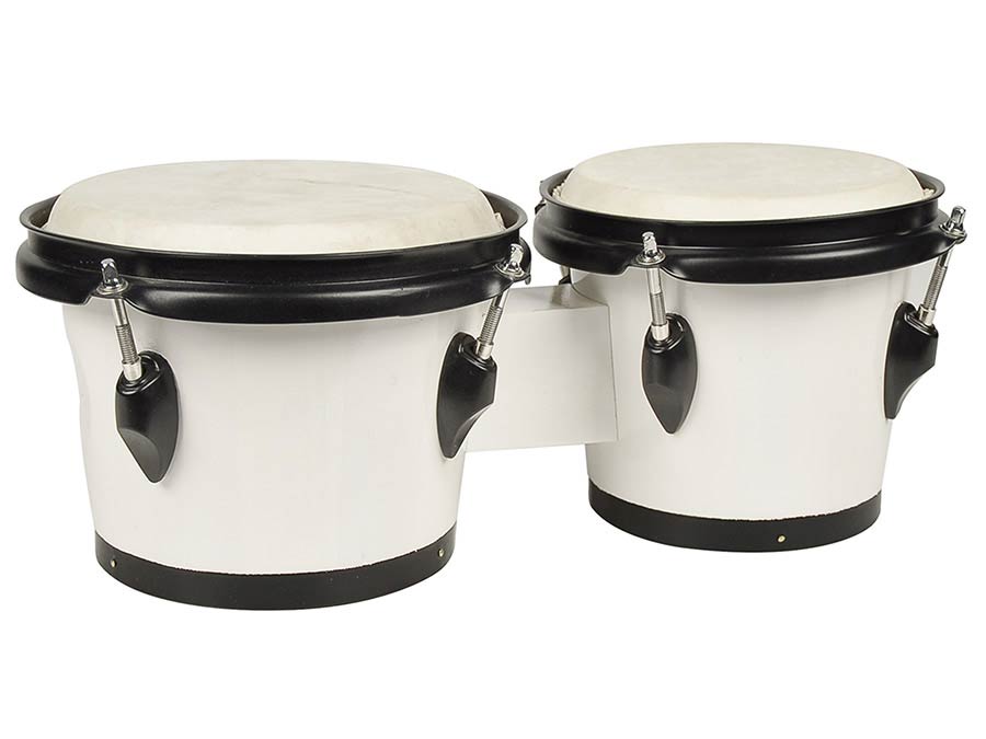 Hayman BG-402-WH bongo, hardhout, 6,5"+7,5", wit, natuurvel, zwarte hardware