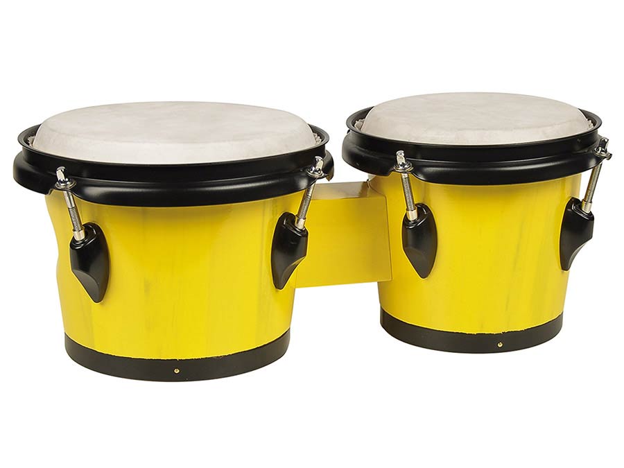 Hayman BG-402-YE bongo, hardhout, 6,5"+7,5", geel, natuurvel, zwarte hardware