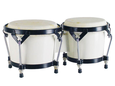 Hayman BG-405-WH bongo, hardhout, 7"+8,5", wit, natuurvel, zwarte hardware
