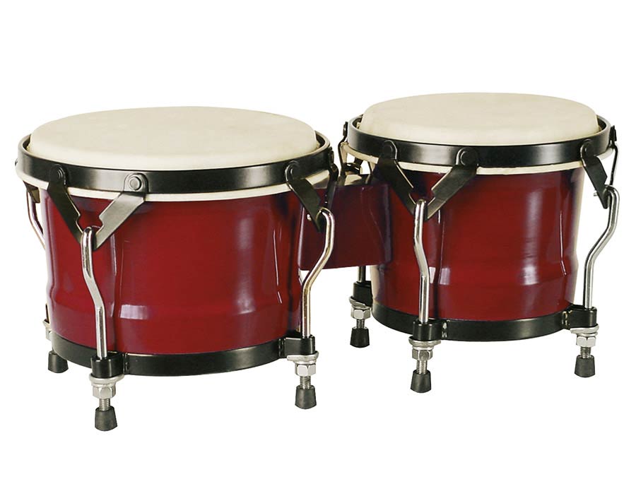 Hayman BG-405-RD bongo, hardhout, 7"+8,5", rood, natuurvel, zwarte hardware