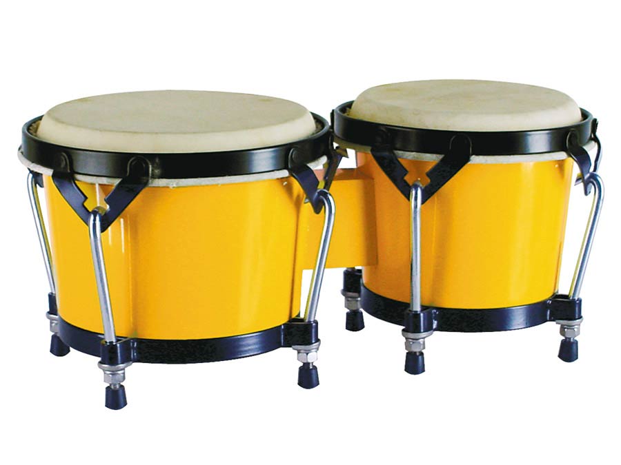 Hayman BG-405-YE bongo, hardhout, 7"+8,5", geel, natuurvel, zwarte hardware
