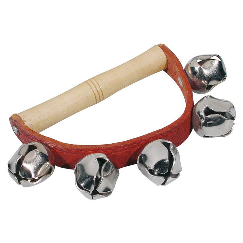 Hayman HB-35 bellenkrans, met handvat, 5 bellen van 25 mm, hout en leder