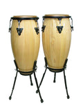 Hayman CNG-25-NT conga set, 10"+11", hardhout, naturel, met korf model standaard