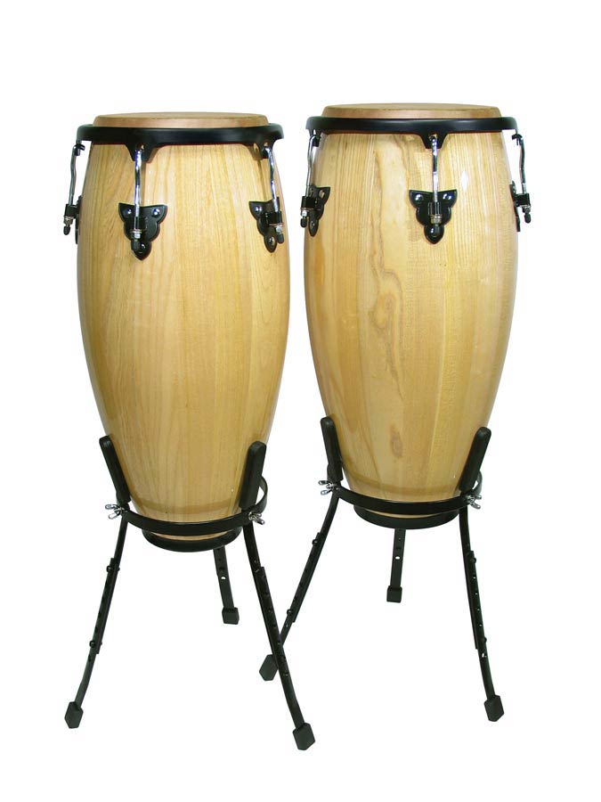 Hayman CNG-25-NT conga set, 10"+11", hardhout, naturel, met korf model standaard