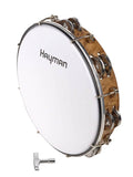 Hayman MT6-102-NE tamboerijn, plastic vel, 10", 7 x 2 schellen, stembaar, hout