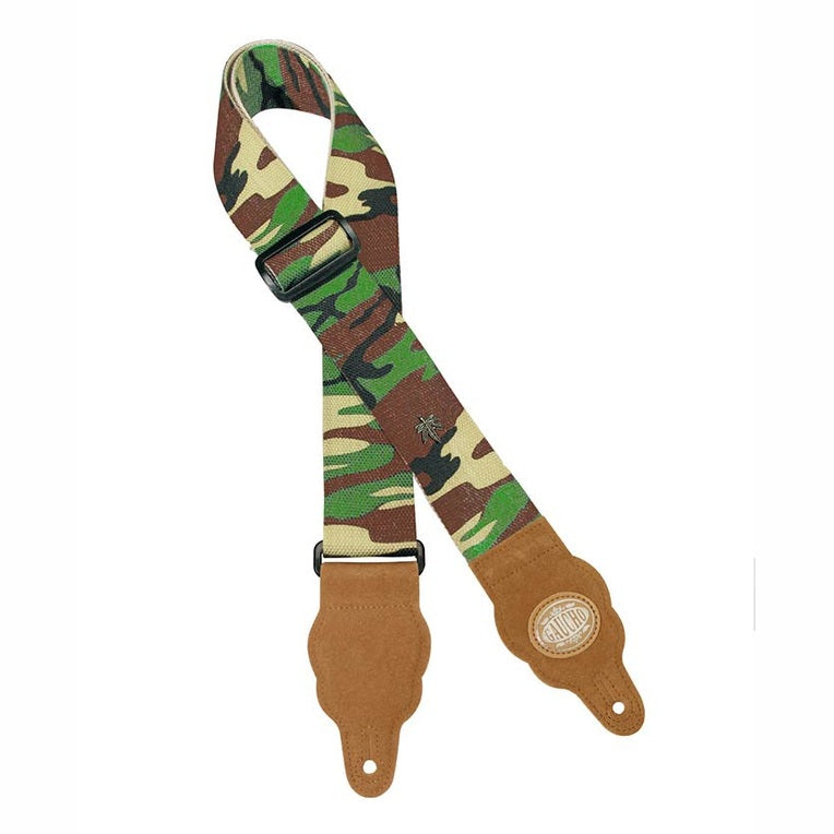 Gaucho GST-100-AR gitaarriem, hennep, camouflagepatroon, met bruine suede eindstukken
