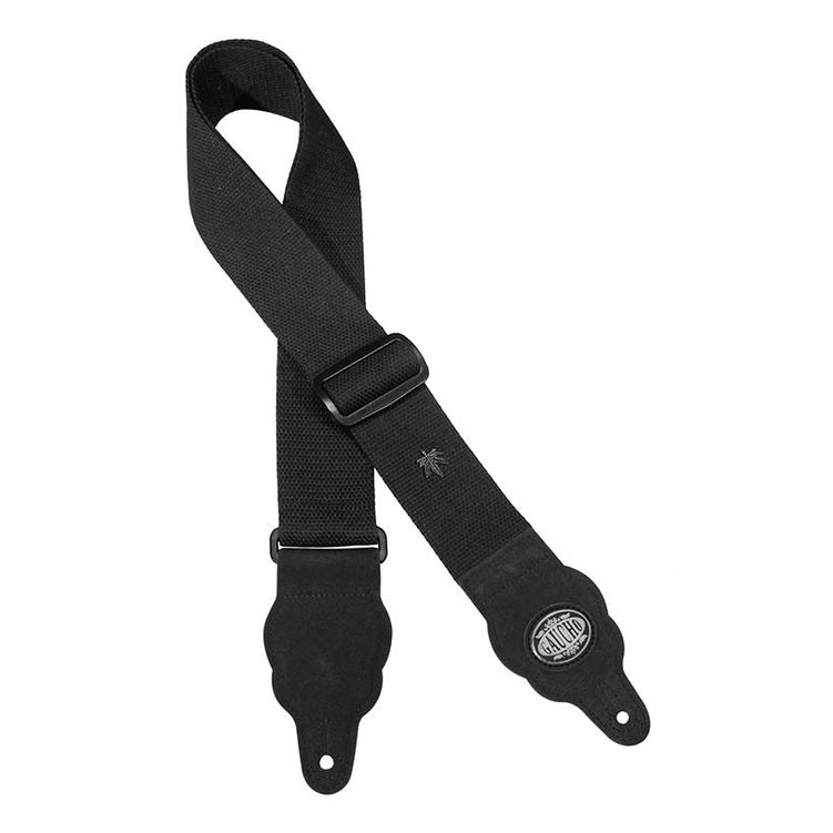 Gaucho GST-100-BK gitaarriem, hennep, zwart, met zwarte suede eindstukken