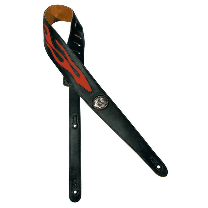 Gaucho GST-542-OR guitar strap, black, orange flame design