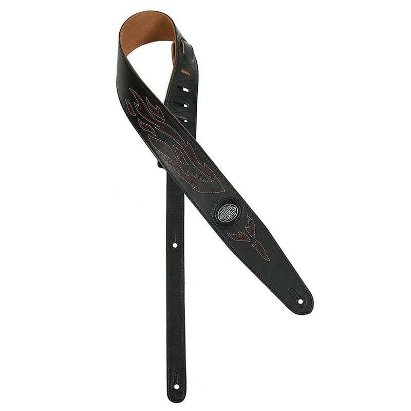 Gaucho GST-550-BK guitar strap, black, with stitched flames
