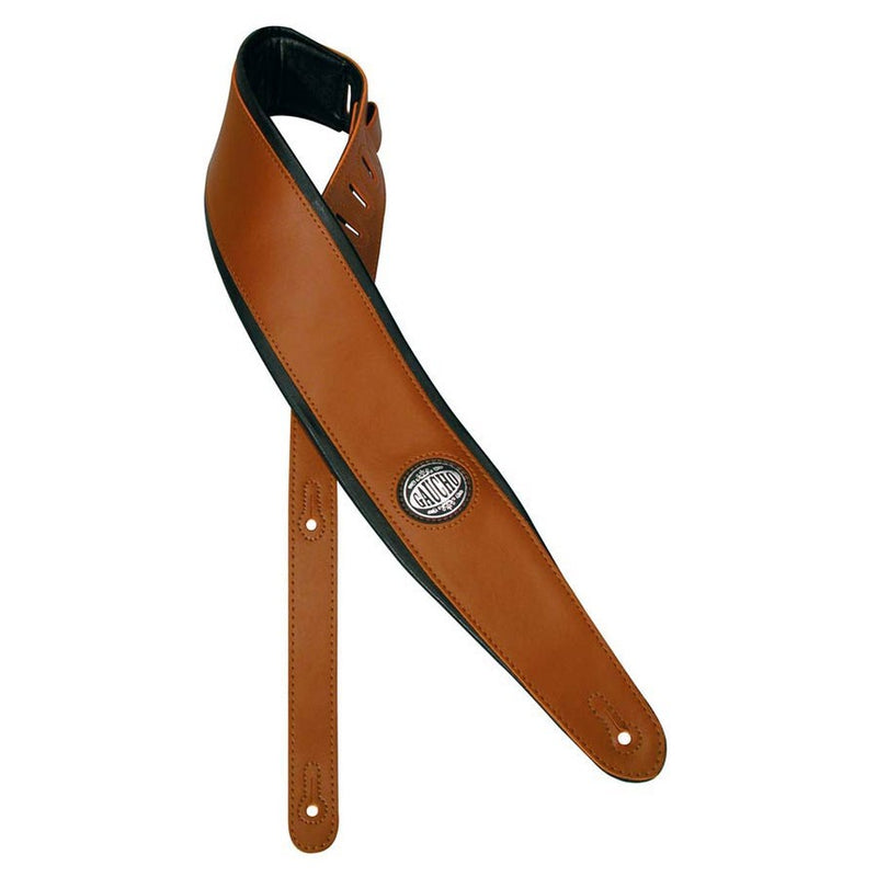 Gaucho GST-600-BR guitar strap, black padded back, brown faux leather