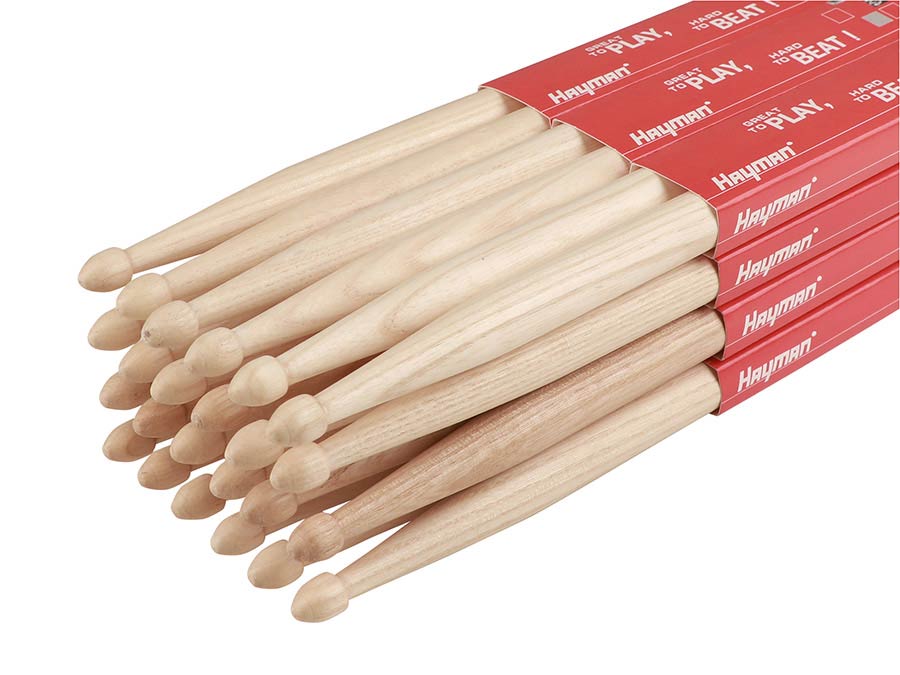 Hayman HAY-302-B 2-B drumstokken, hickory, 12 paar, 16,2 x 407 mm
