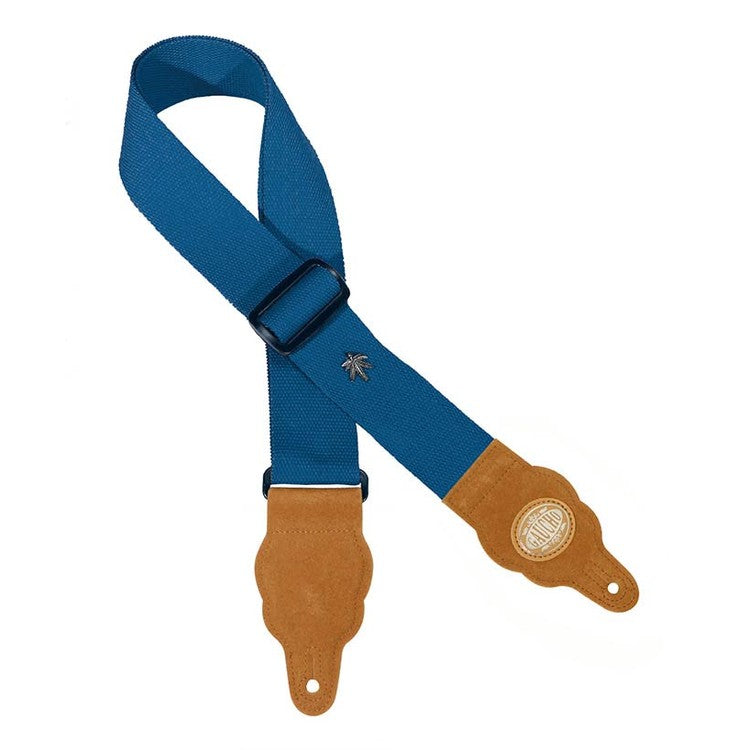 Gaucho GST-100-CU gitaarriem, hennep, cobalt blauw, met bruine suede eindstukken