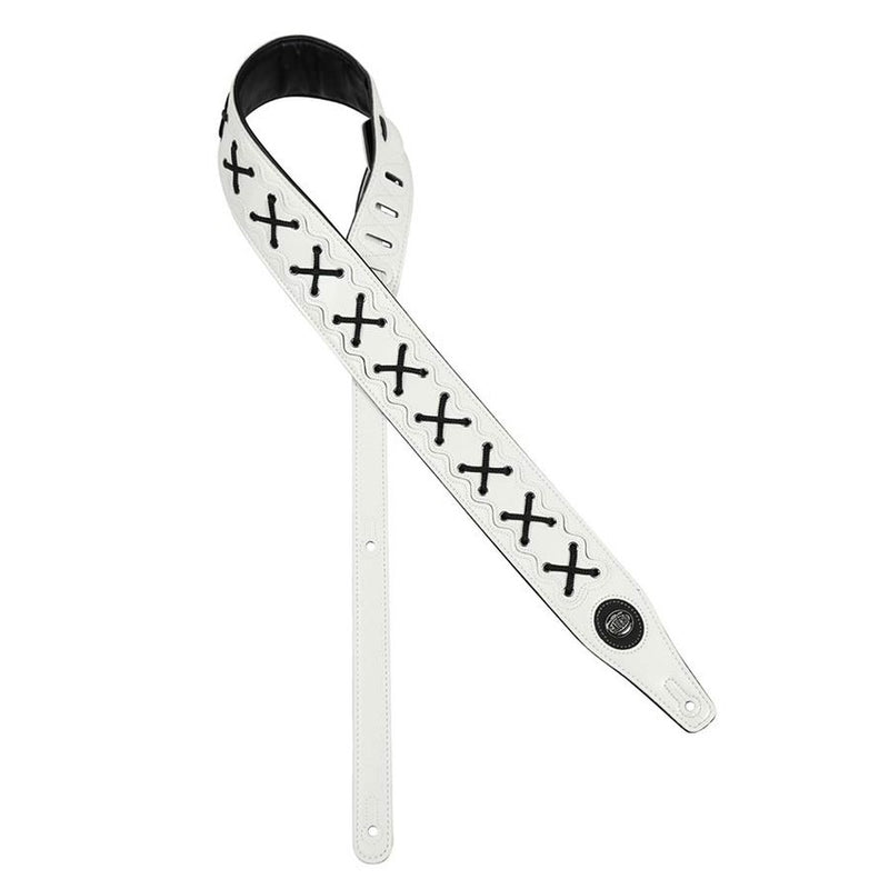 Gaucho GST-648-WH guitar strap, faux leather and lace, white