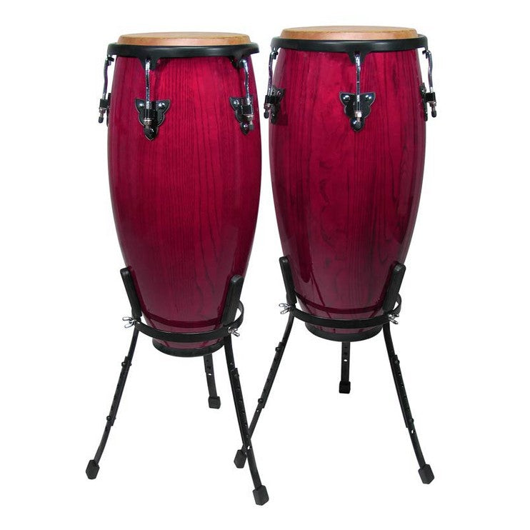 Hayman CNG-25-WR conga set, 10"+11", hardhout, wijnrood, met korf model standaard westerhaven-muziek
