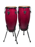 Hayman CNG-25-WR conga set, 10"+11", hardhout, wijnrood, met korf model standaard