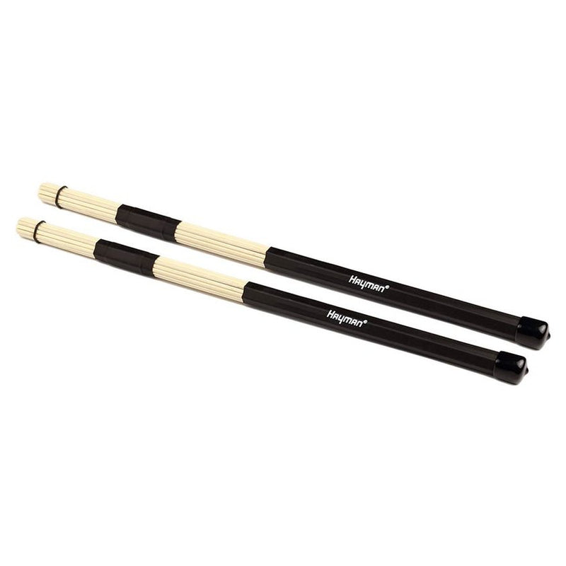Hayman RS-19-B drumrods, bamboe, zwart handvat, 19 staven, rubber ring, lengte 400 mm, diameter bol 15 mm.