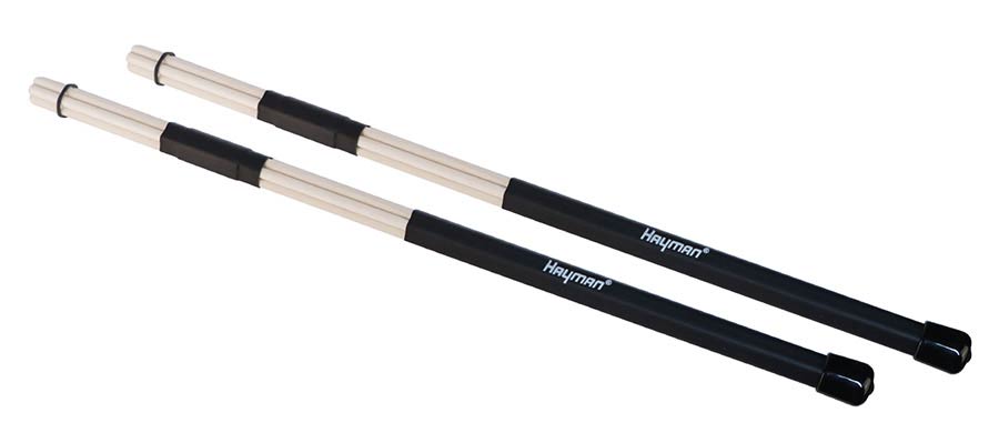 Hayman RS-07-W drumrods, houten, zwart handvat, 7 staven, paar, lengte 400 mm, diameter bol 15 mm.