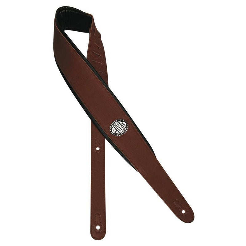 Gaucho GST-314-DBR guitar strap, black padded back, dark brown