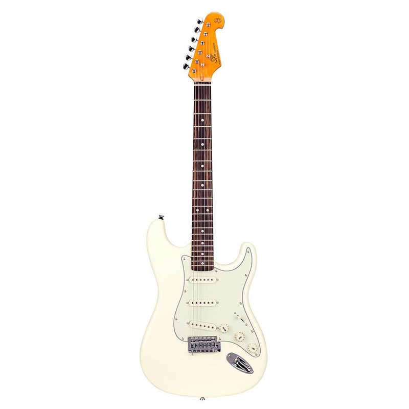SX SST62-VWH electric guitar 62 vintage style, 3 single coil pickups, vintage trem., vintage white, incl. gig ba