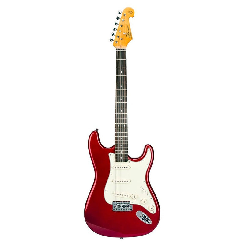 SX SST62-CAR electric guitar 62 vintage style, 3 single coil pickups, vintage trem, candy apple red, incl.gig ba
